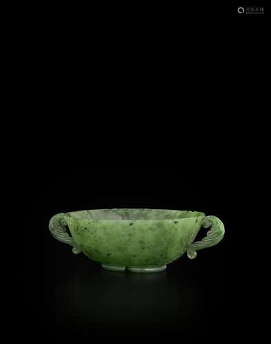 A MUGHAL STYLE SPINACH JADE LOTUS BOWL