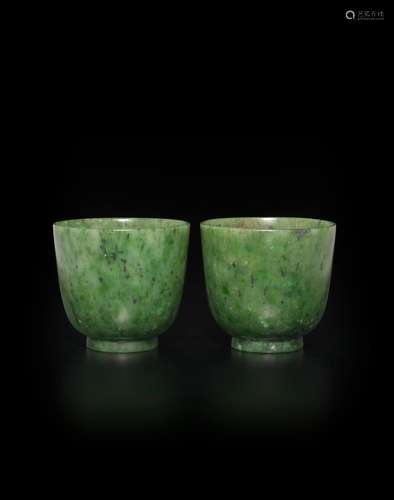 A PAIR OF SPINACH JADE CUPSQianlong yuzhi marks and of the period