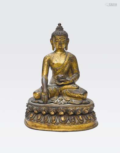 A GILT COPPER ALLOY FIGURE OF BUDDHANepal, 16th/17th century