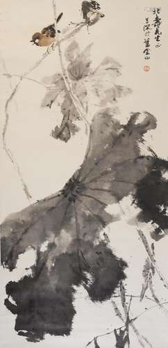 YANG SHANSHEN (1913-2004)Ink Lotus with Bird