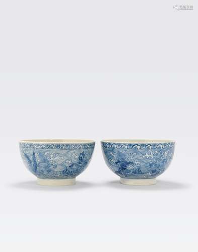 A PAIR OF BLUE AND WHITE BOWLSDECORATED WITH MYTHICAL BEASTSWanli marks, Kangxi period