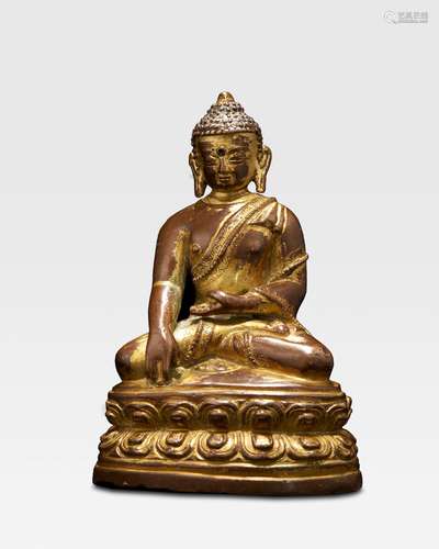 A GILT COPPER ALLOY FIGURE OF BUDDHANepal, 14th century