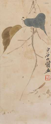 QI BAISHI (1864-1957)Praying Mantis and Linden Leaves