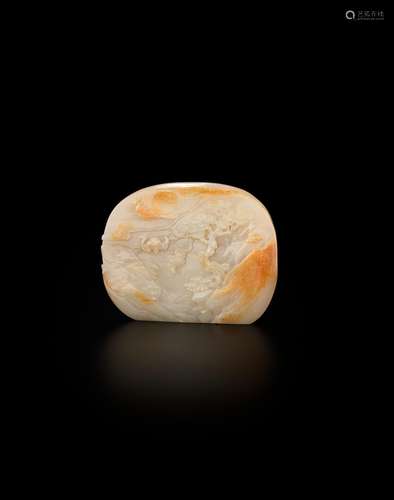 A CARVED WHITE AND RUSSET JADE LANDSCAPE BOULDER18th/19th century