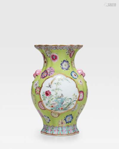 A FAMILLE ROSE ENAMELED LOBED VASEQianlong mark