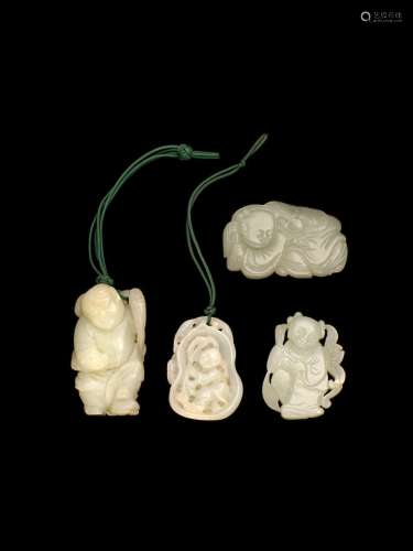 A GROUP OF FOUR JADE FIGURAL CARVINGS