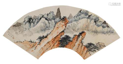 VARIOUS UNIDENTIFIED ARTISTS (20TH CENTURY)Three fan paintings of Landscape with Figures