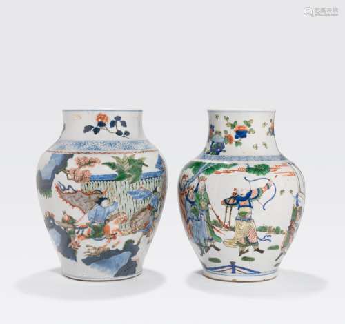 TWO TRANSITIONAL STYLE JARS WITH WUCAI DECORATION