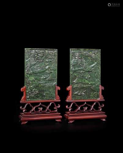 A PAIR OF CARVED JADE TABLE SCREENS