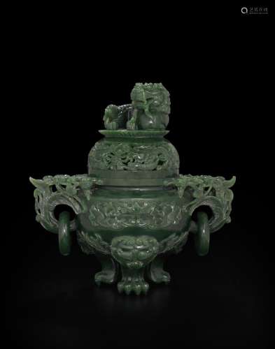 A SPINACH JADE COVERED CENSER