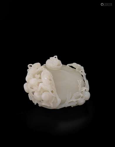 A CARVED WHITE JADE PEACH-FORM VESSEL