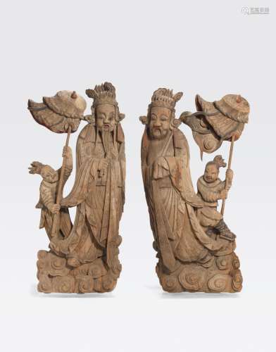 TWO CARVED WOOD ARCHITECTURAL FRAGMENTS