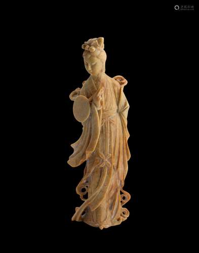 A CARVED SOAPSTONE BEAUTY AND STAND