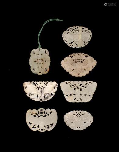 A GROUP OF SEVEN JADE BUTTERFLY PLAQUES