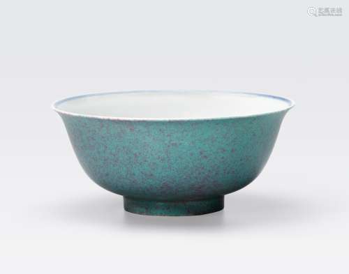 A ROBIN’S EGG BLUE BOWL WITH GOLDFISH DECORATION