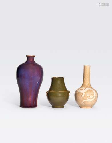 A GROUP OF THREE GLAZED VASES