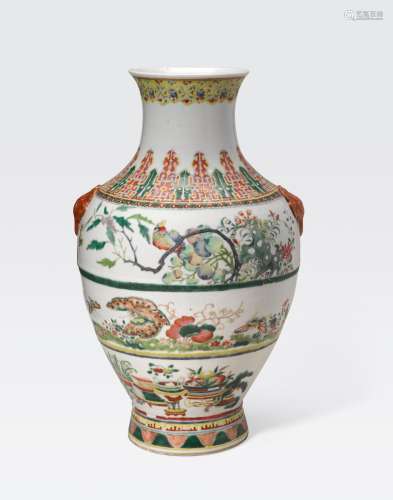 A POLYCHROME ENAMELED BALUSTER VASE