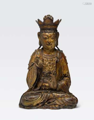 A LACQUERED WOOD SEATED BODHISATTVA