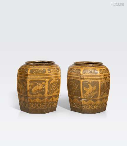 A PAIR OF MASSIVE TRADE POTTERY STORAGE JARS