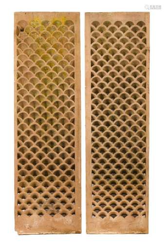 TWO NORTH INDIAN SANDSTONE JALI SCREENS
