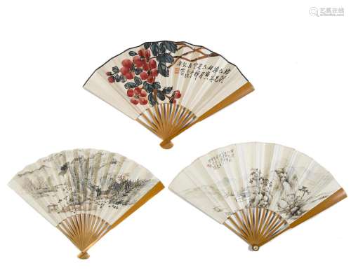 VARIOUS ARTISTS (19TH/20TH CENTURY)Three fan paintings of Various Subjects