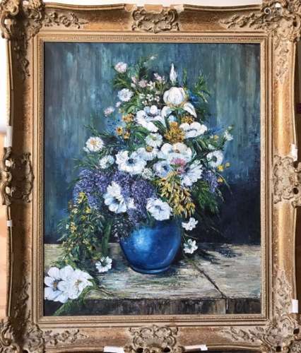 AN OIL PAINTING OF WHITE FLOWER BOUQUET