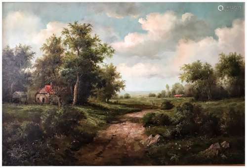 AN OIL PAINTING OF LANDCAPE