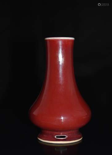 A COPPER-RED BOTTLE VASE, INSCRIBE ON BASE