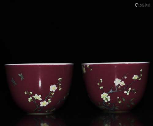 A PAIR OF DARK-RED GLAZE CUP, YONGZHENG FOUR CHARACTER MARK