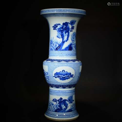 A BLUE AND WHITE ‘PHOENIX TAIL’ VASE