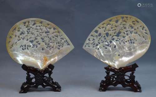 Pr. Chinese Carved Mother-of-Pearl Plaques