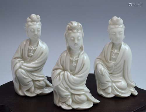 Three Chinese Dehua Porcelain Figures of Guanyin