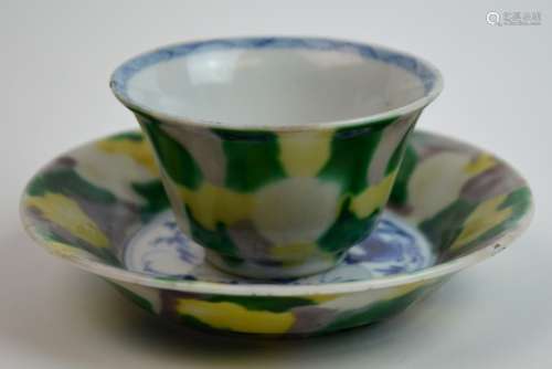 Chinese Famille Verte Porcelain Cup and Saucer