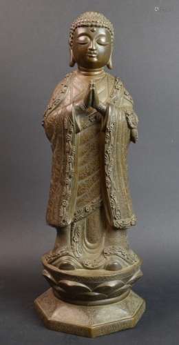 Chinese Bronze Buddha Standing on a Lotus Pedestal