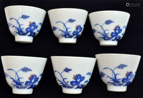 Six Chinese B& W Copper Red Porcelain Cups