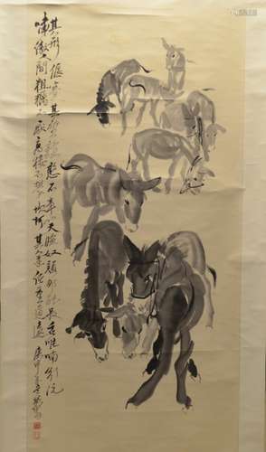 Chinese Ink Painting of Donkeys