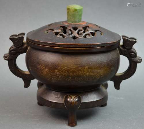 Chinese Bronze Incense Burner with Cover