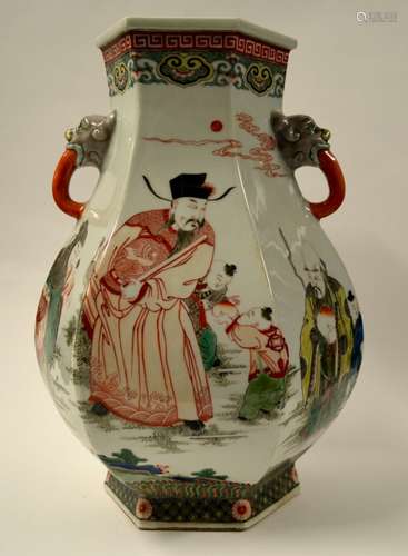 Chinese Famille Verte Porcelain Hexagonal Vase