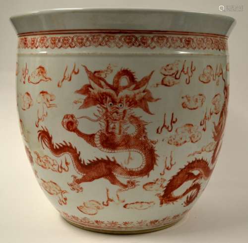 Chinese Iron-red Glazed Porcelain Fish Bowl