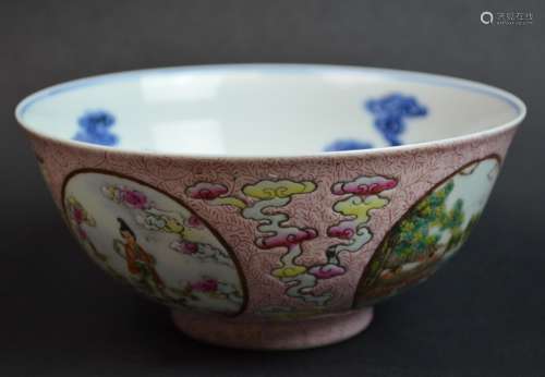 Chinese Famille Rose Blue and White Porcelain Bowl