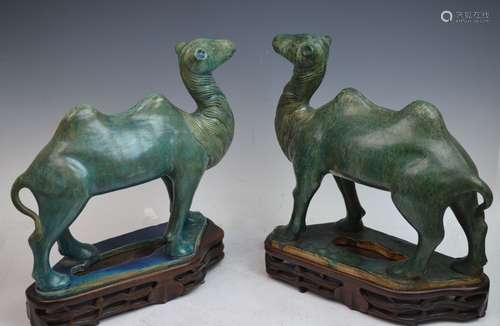 Pr. Chinese Green Glaze Porcelain Statue of Camel