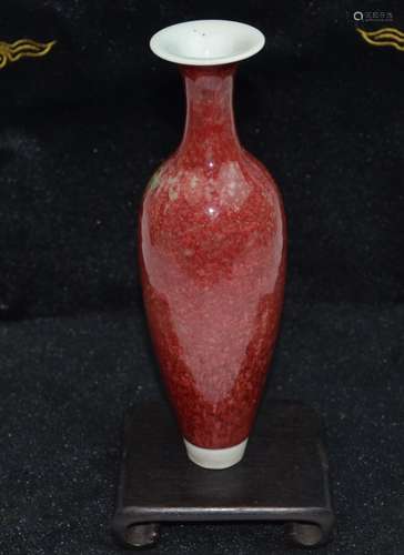 Chinese Peach Bloom Glazed Porcelain Vase w/ Mark