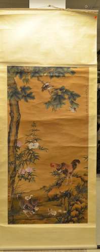 Chinese Scroll Painting of Bird-and-Flower Motif