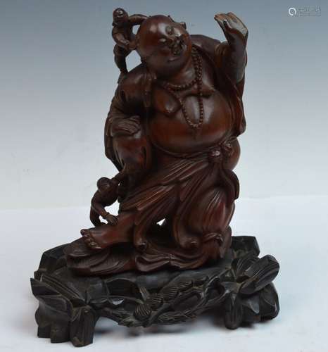 Chinese Wood Carved Figure of Laughing Buddha