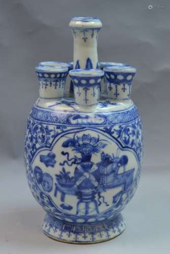 Chinese Blue and White Seven Mouth Porcelain Vase