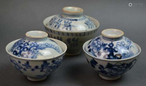 Three Chinese Blue and White Porcelain Cup & Cover