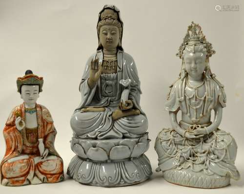 3 Chinese Porcelain Figures of Seated Guanyin