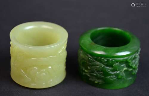 Two Chinese Jade Carved Thumb Rings