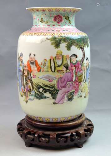 Chinese Famille Rose Porcelain Vase Eight Immortal