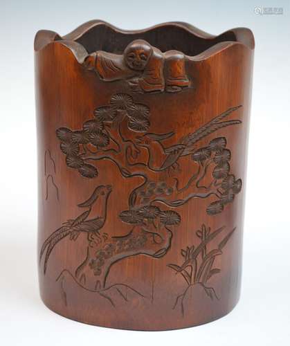 Chinese Wood Carved Brush Pot